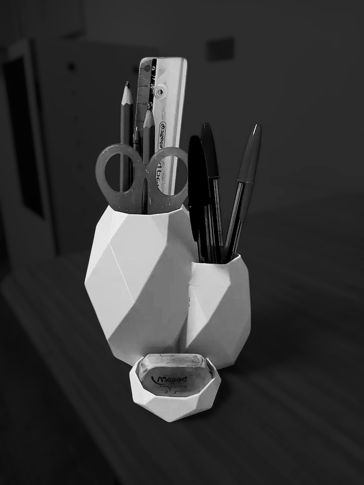 Marble Look 3 Compartment Pen Holder – Stylish & Functional Desk Organizer