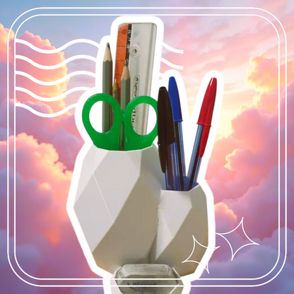 Marble Look 3 Compartment Pen Holder – Stylish &amp; Functional Desk Organizer